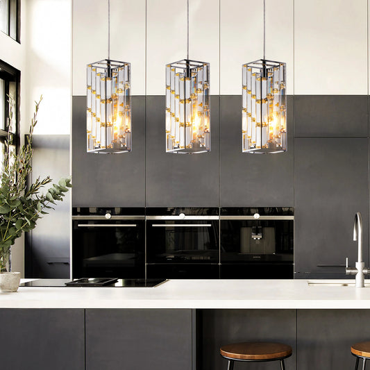 Modern Crystal Pendant Light - 3 Pack, Adjustable Hanging Ceiling Lamp