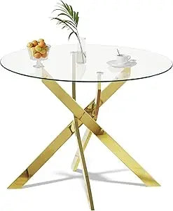 Glass Dining Table,Round Kitchen Table with Chromed Legs,35.3" Small