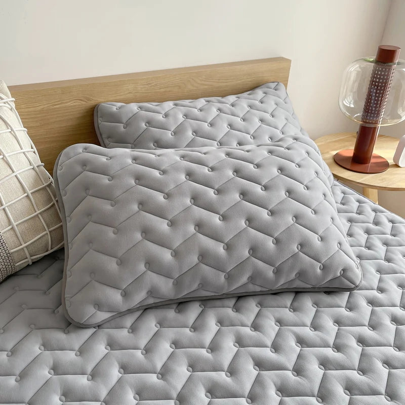 3pcs Waterproof Bedding Set 1pc Mattress Cover 2pcs Pillowcase Soft C