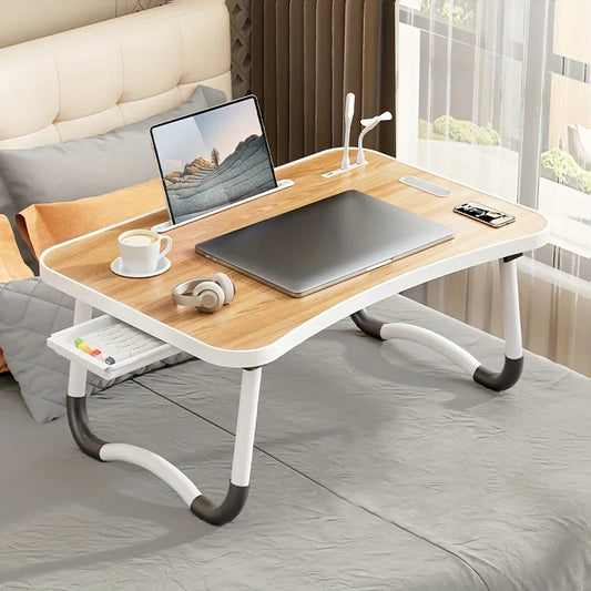 Portable Laptop Desk with USB Light, Small Fan, Cup Holder,