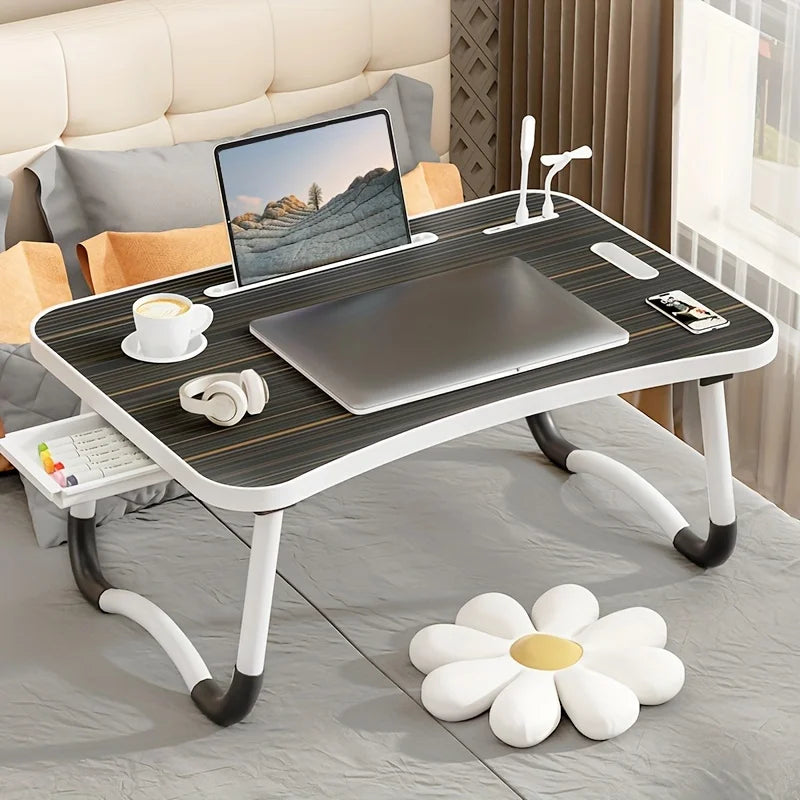 Portable Laptop Desk with USB Light, Small Fan, Cup Holder,