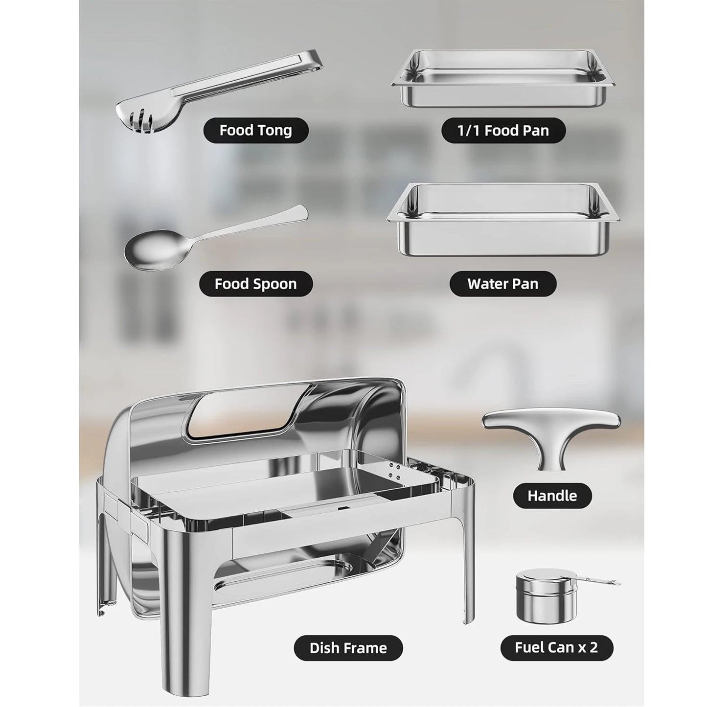 Chafing Dish 9QT Stainless Steel Roll Top