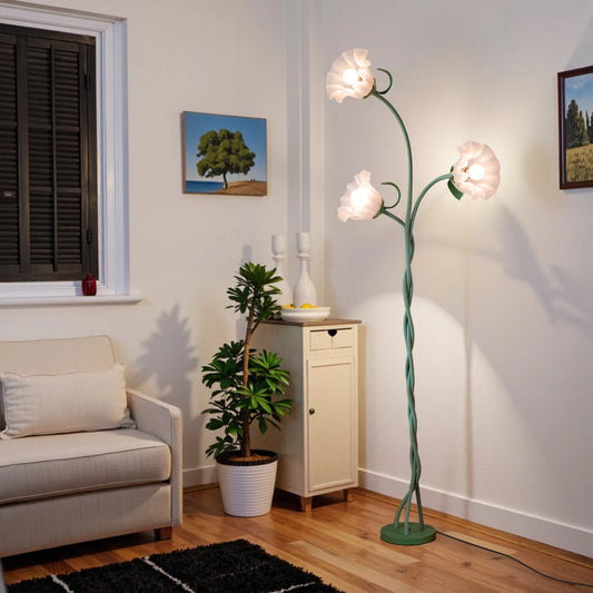 Retro 3-Head Flower Floor Lamp, Contains Bulb, 3-Color Dimmable, with Flexible Neck