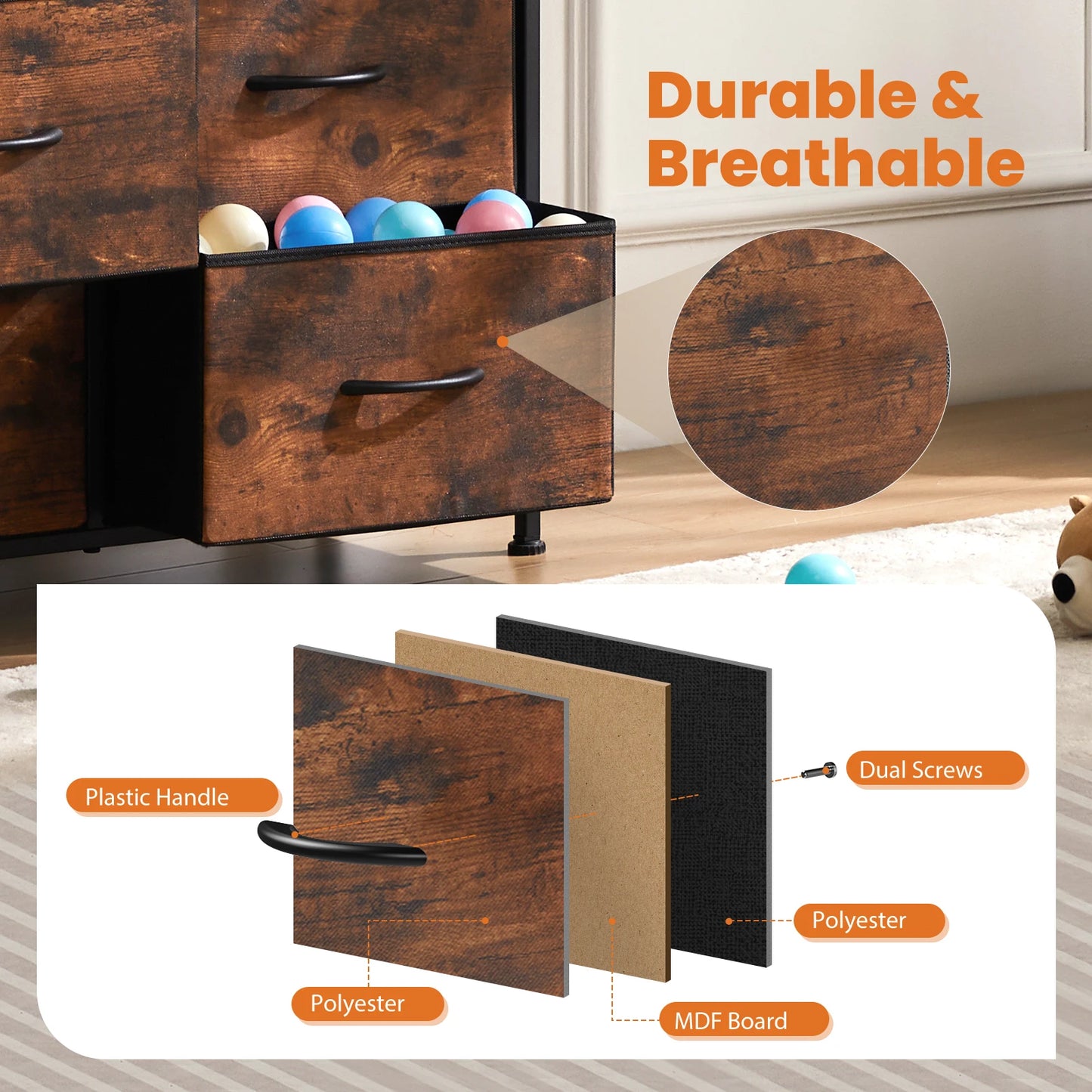 JHK Dresser For Bedroom With 9 Fabric