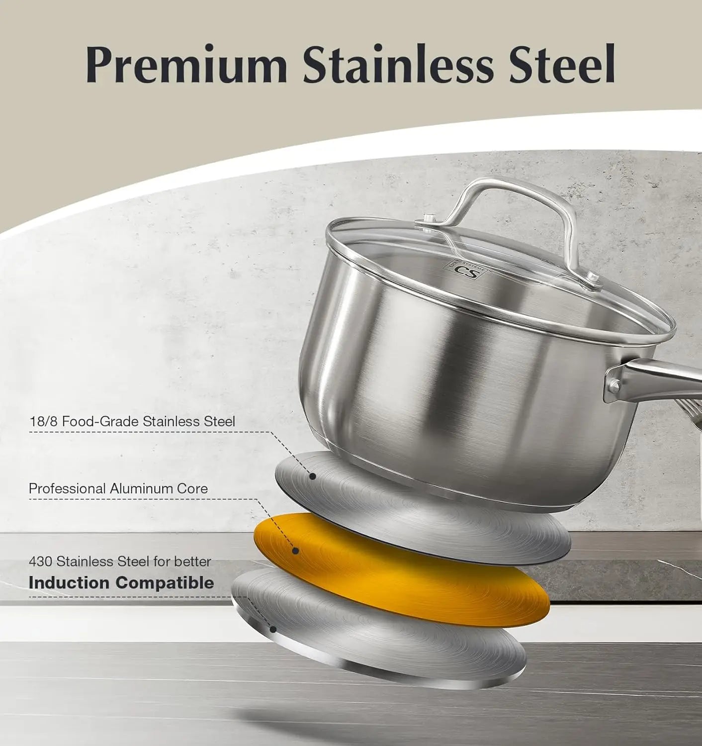 KOCH SYSTEME CS 10 Piece Stainless Steel Pots and Pans Set,