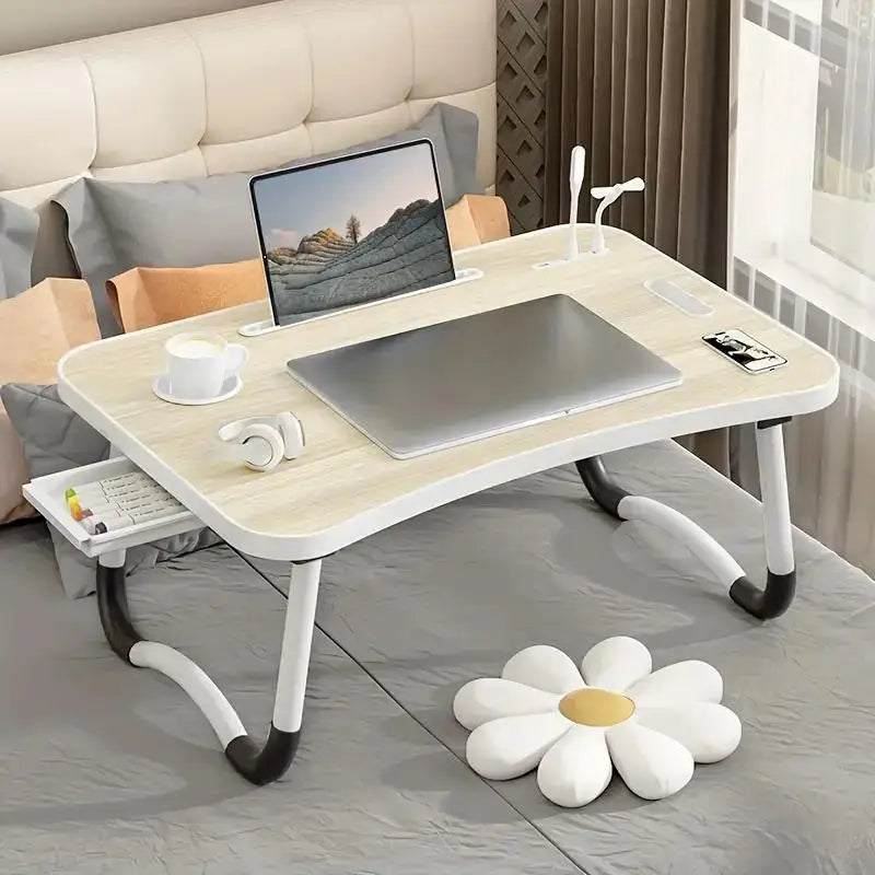 Portable Laptop Desk with USB Light, Small Fan, Cup Holder,