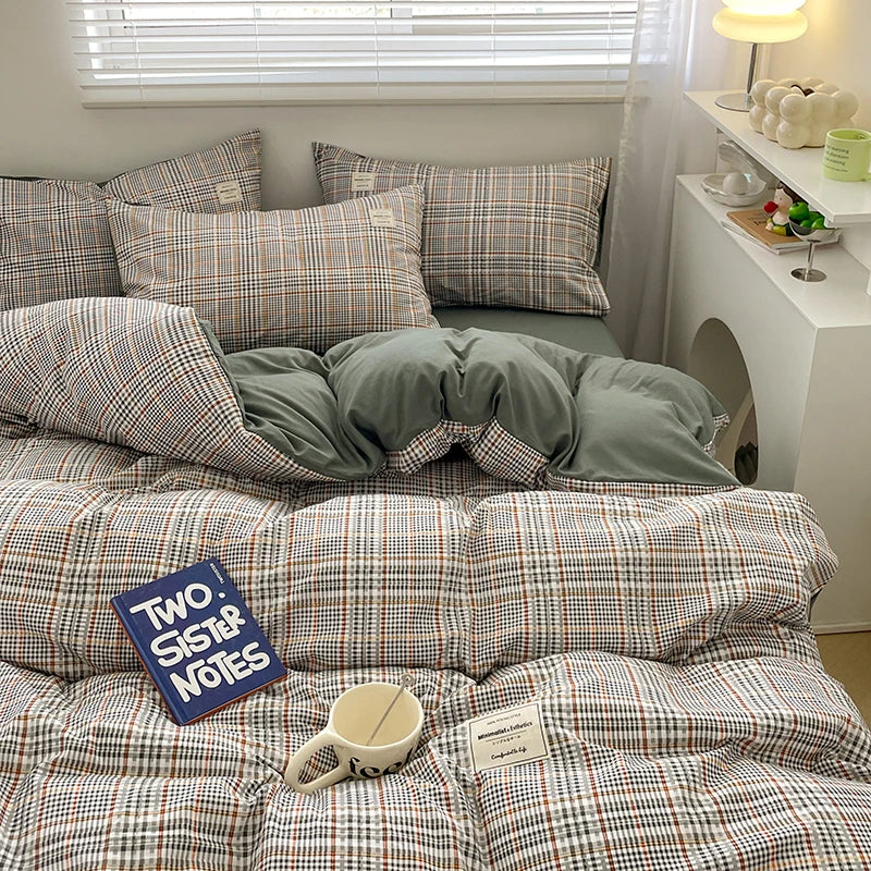 Nordic Plaid Pattern Wash Cotton Bedding Set Duvet Cover