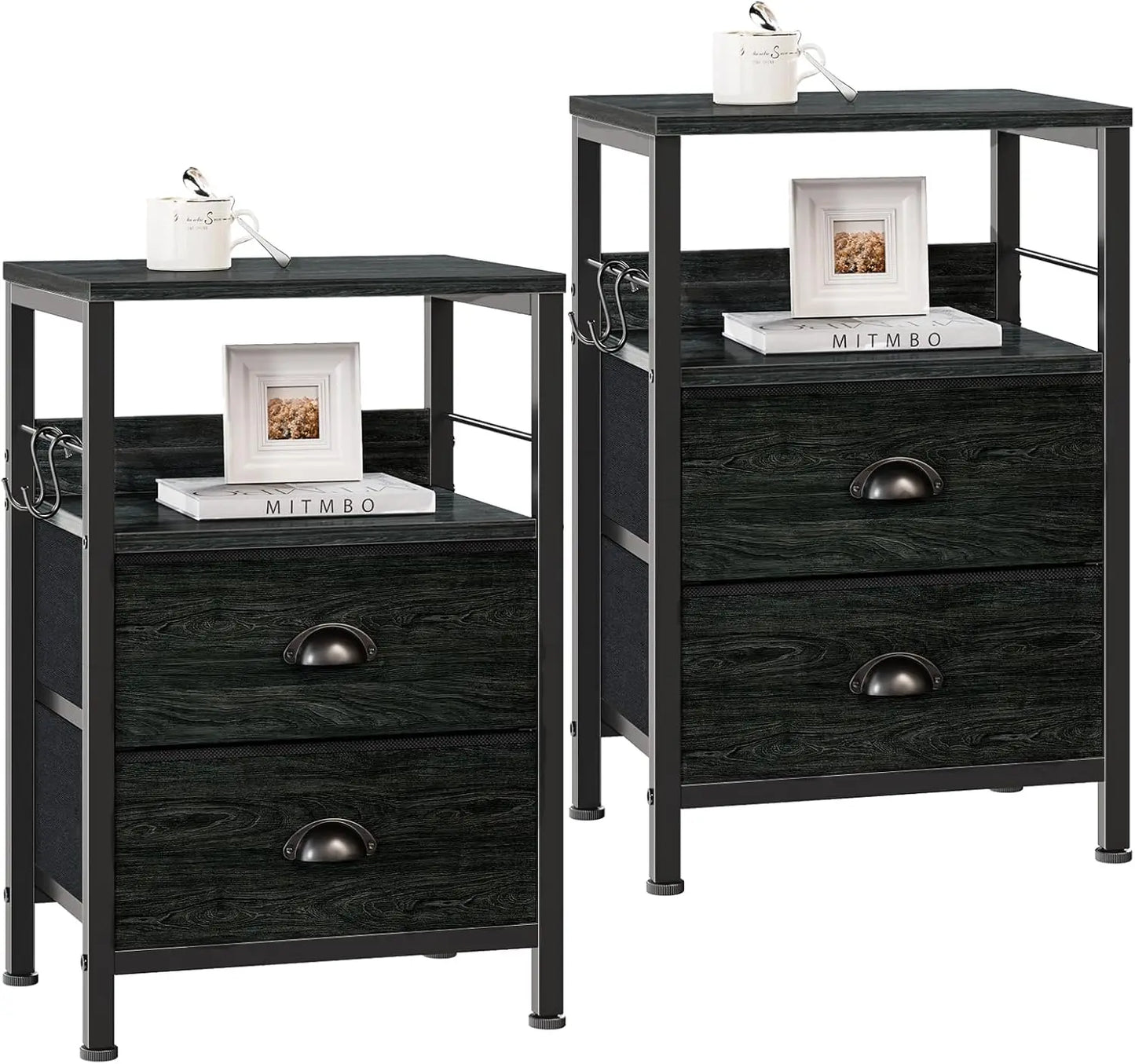 Nightstands Set 2, End Table with 2 Fabric