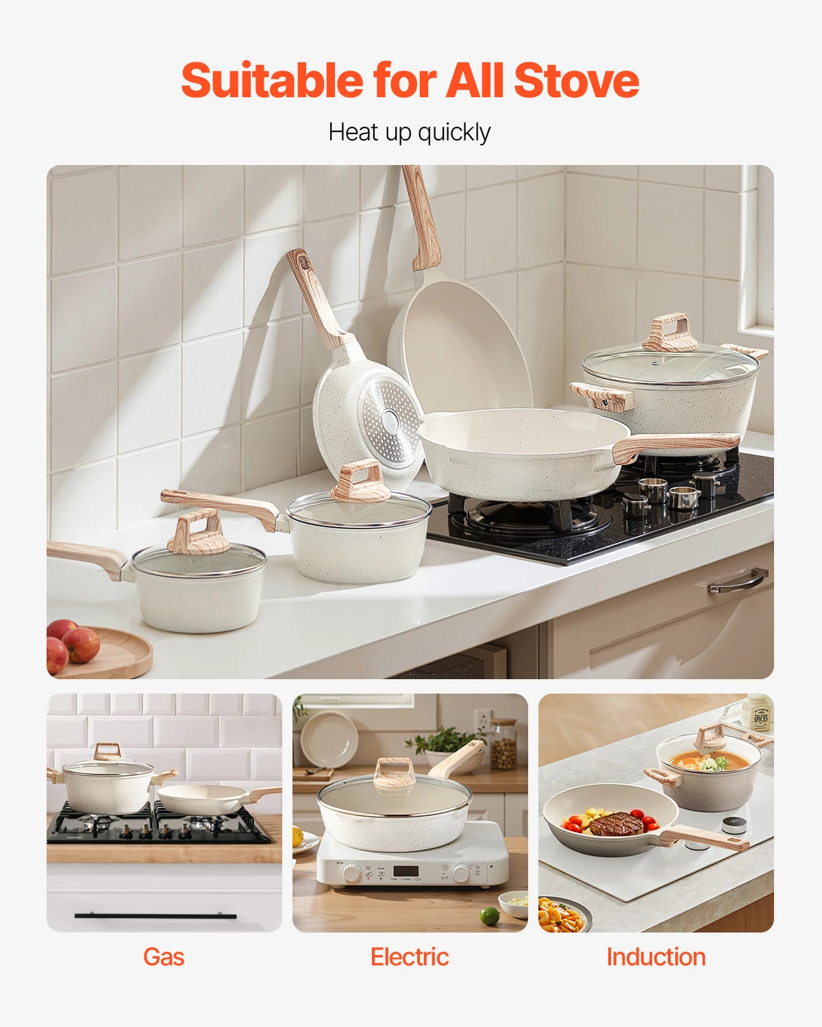 VEVOR 17 Piece Pots and Pans Set Granite Nonstick