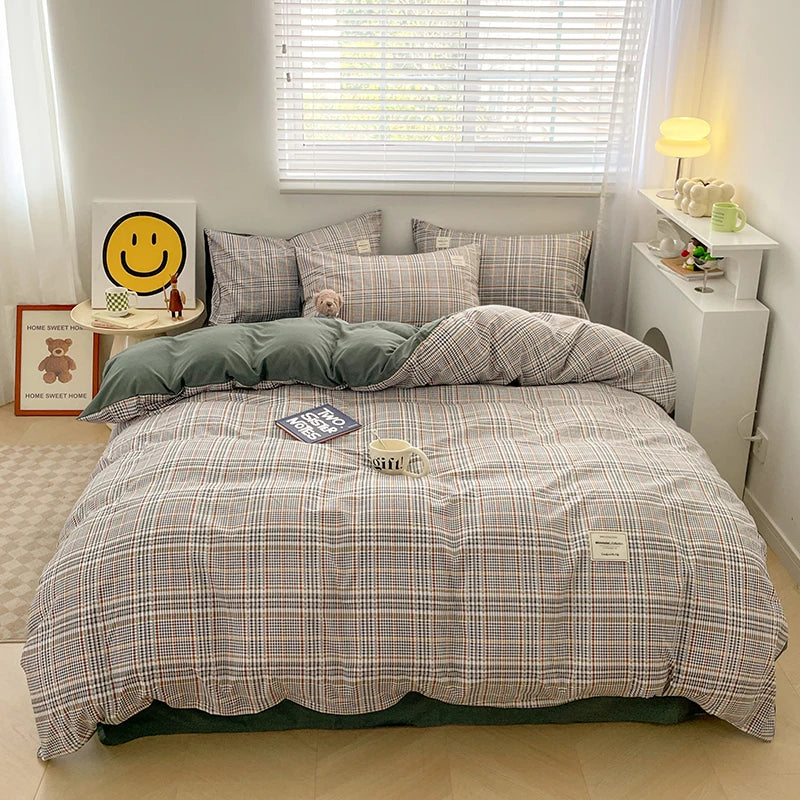 Nordic Plaid Pattern Wash Cotton Bedding Set Duvet Cover