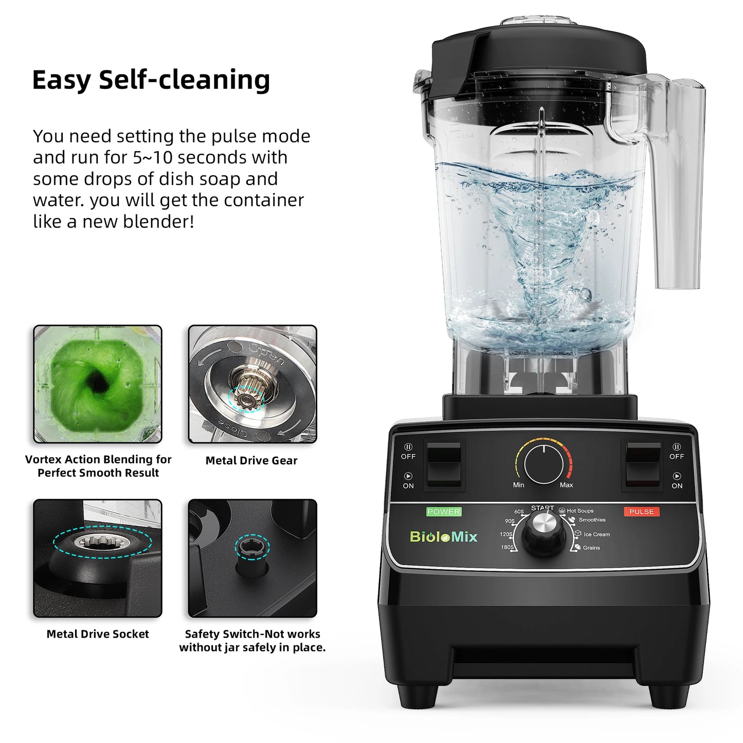 BioloMix 2200W Professional Smart Timer Pre-programed Blender,