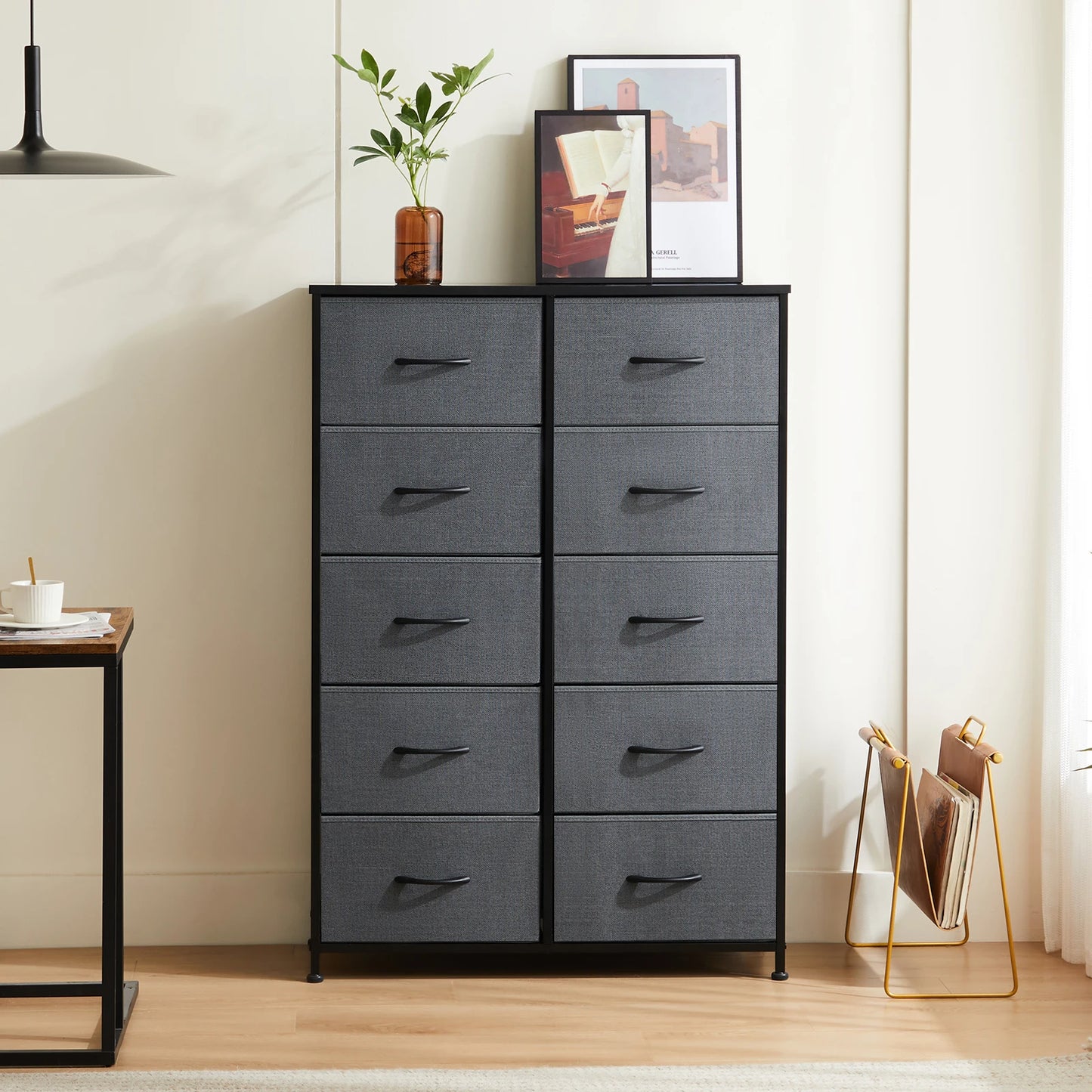 JHK Bedside Table For Bedroom With 10 Fabric Drawers