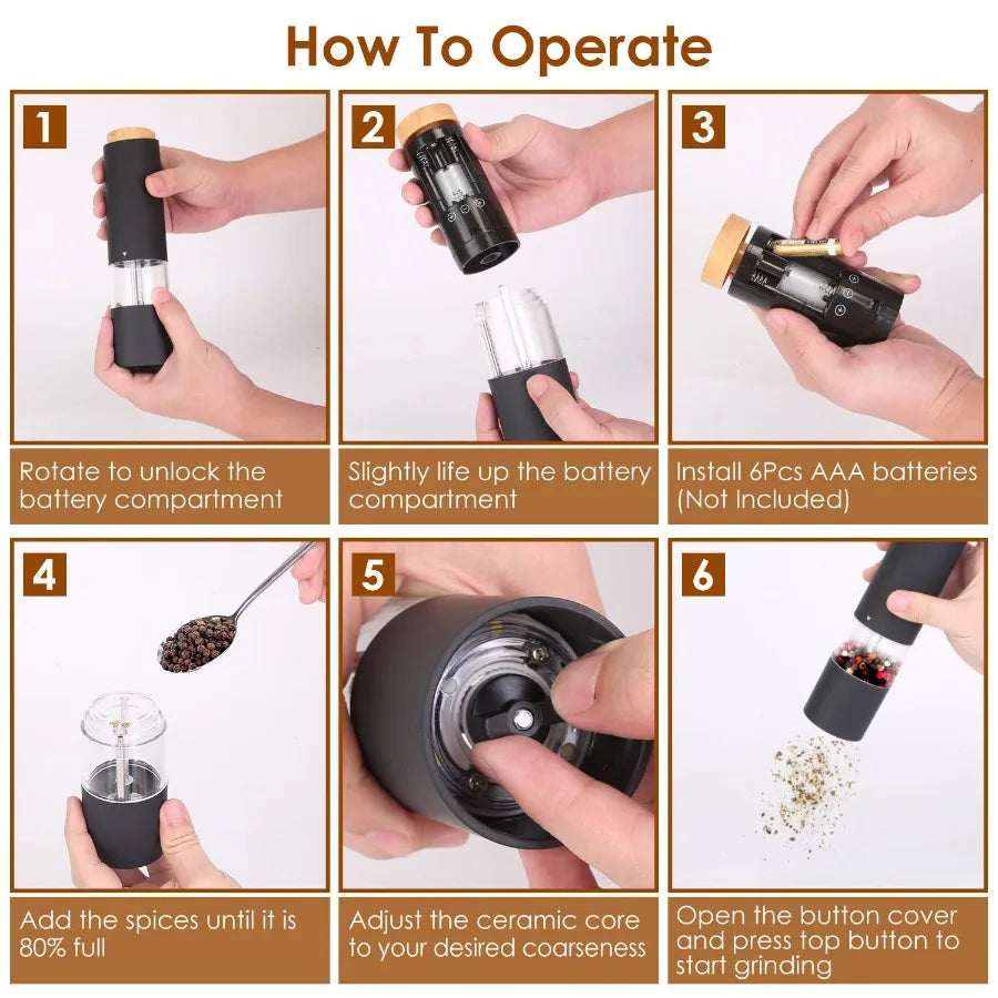2Pcs Electric Salt and Pepper Grinder Battery Powered