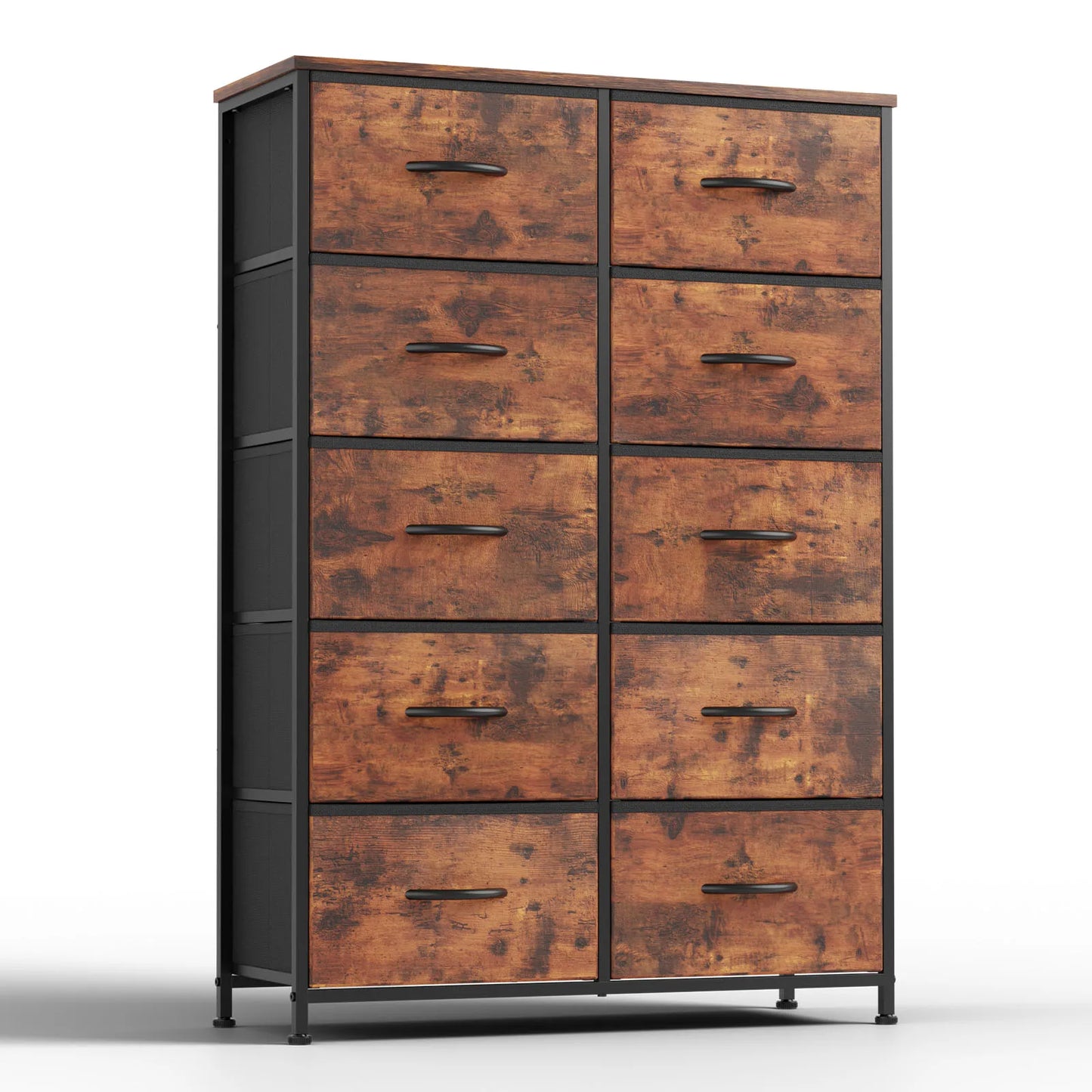 JHK Bedside Table For Bedroom With 10 Fabric Drawers