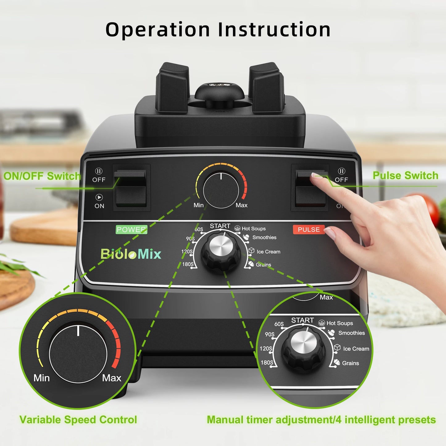 BioloMix 2200W Professional Smart Timer Pre-programed Blender,