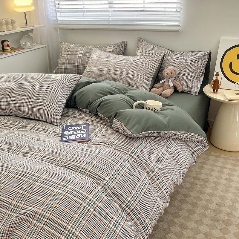 Nordic Plaid Pattern Wash Cotton Bedding Set Duvet Cover