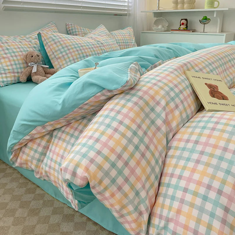 Nordic Plaid Pattern Wash Cotton Bedding Set Duvet Cover