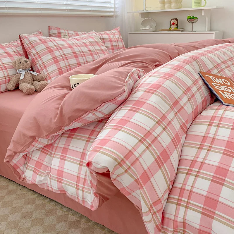 Nordic Plaid Pattern Wash Cotton Bedding Set Duvet Cover
