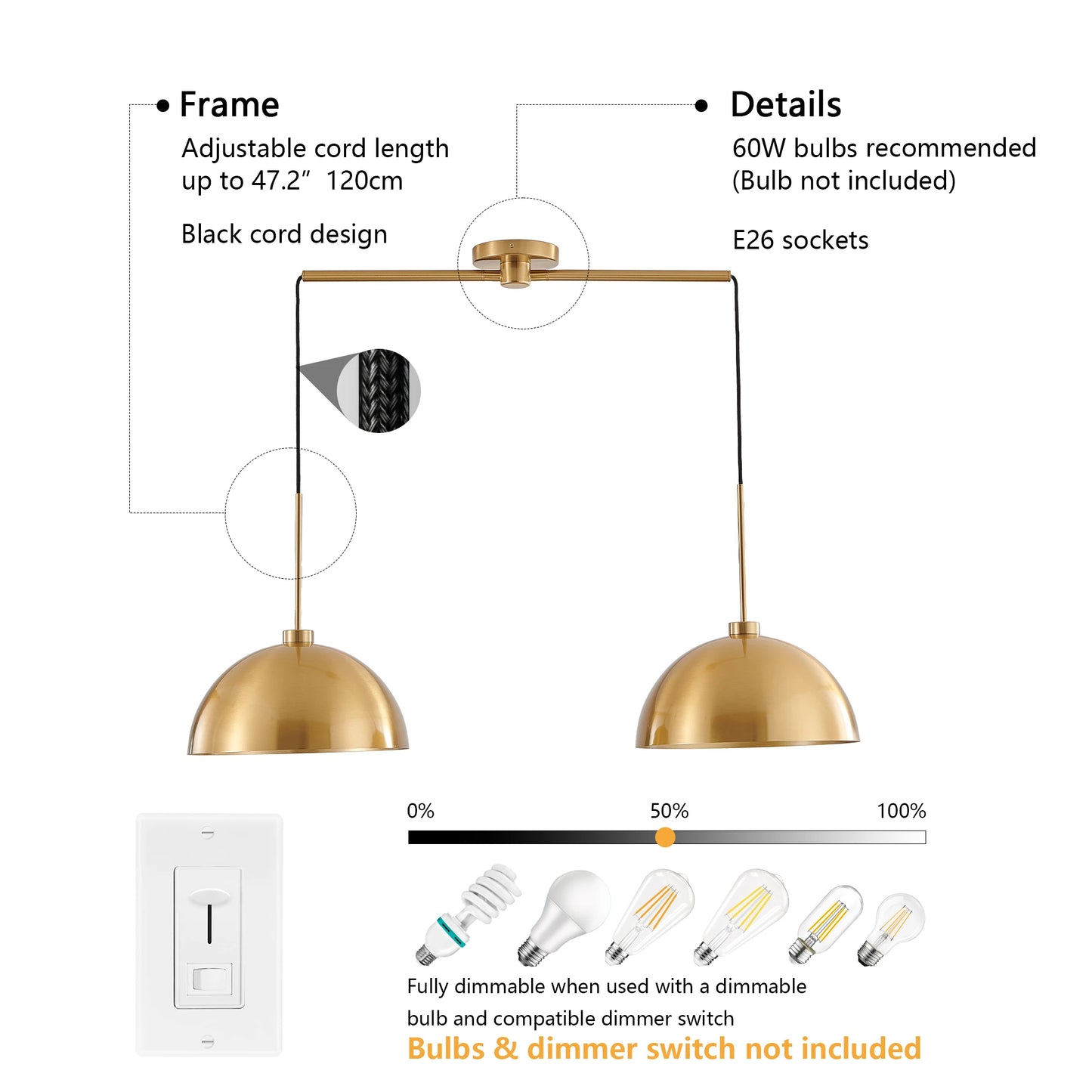 Industrial Modern Copper Color Double Pendant Light，