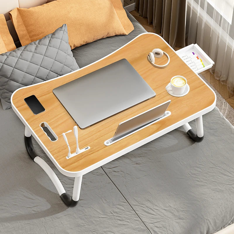 Portable Laptop Desk with USB Light, Small Fan, Cup Holder,