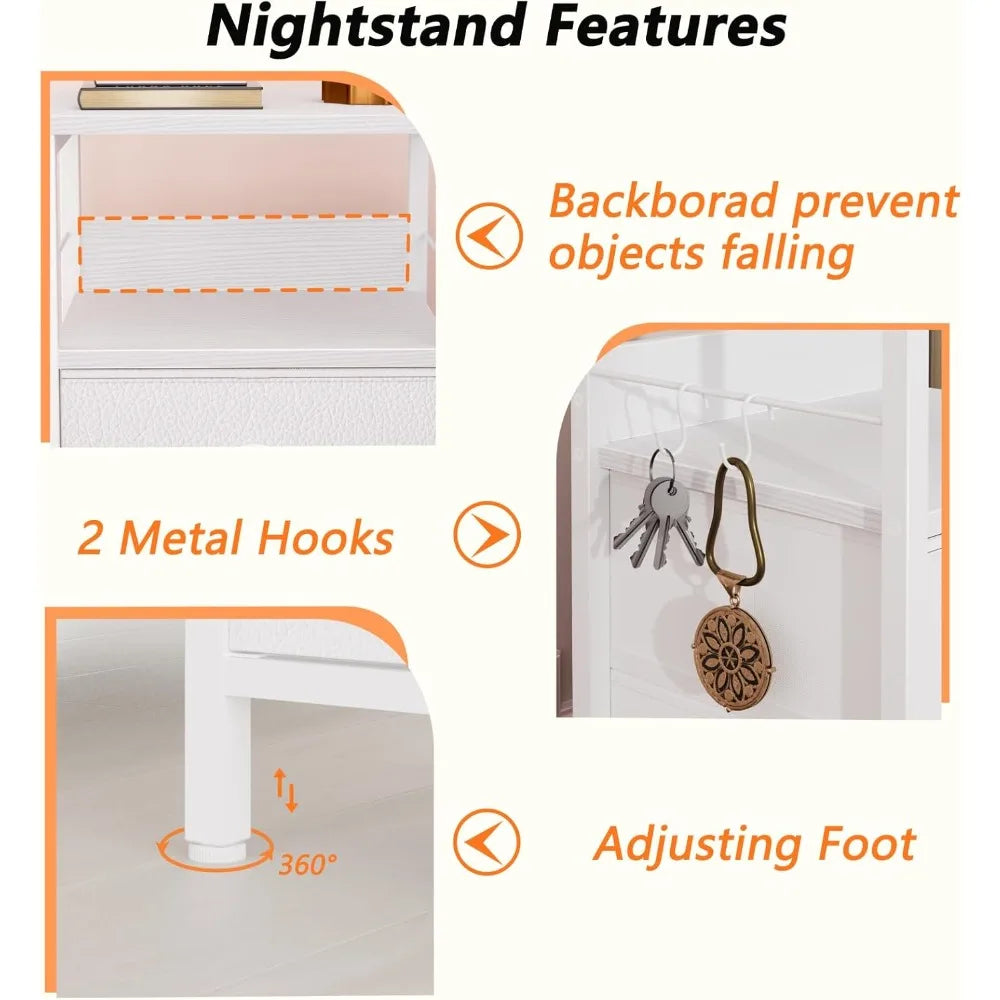 Nightstands Set 2, End Table with 2 Fabric