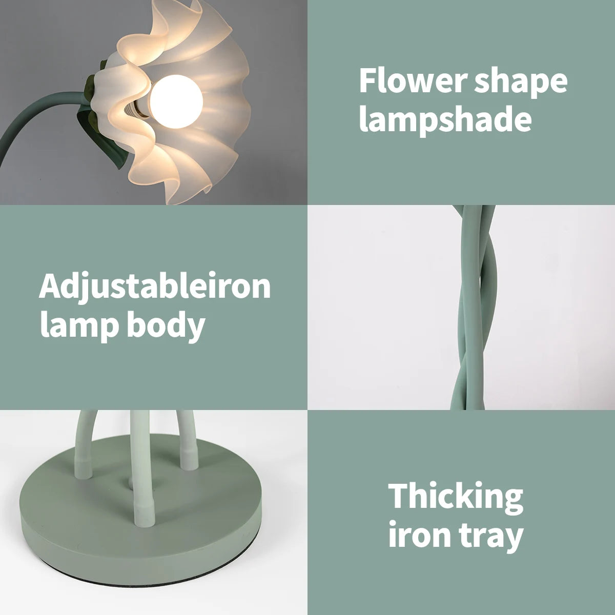 Retro 3-Head Flower Floor Lamp, Contains Bulb, 3-Color Dimmable, with Flexible Neck