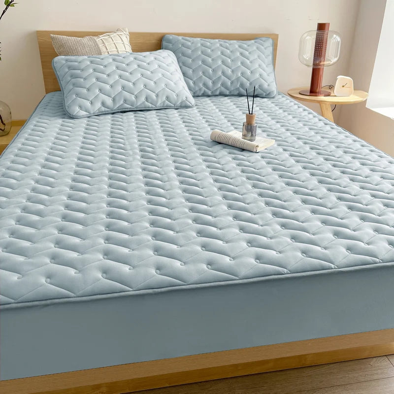 3pcs Waterproof Bedding Set 1pc Mattress Cover 2pcs Pillowcase Soft C