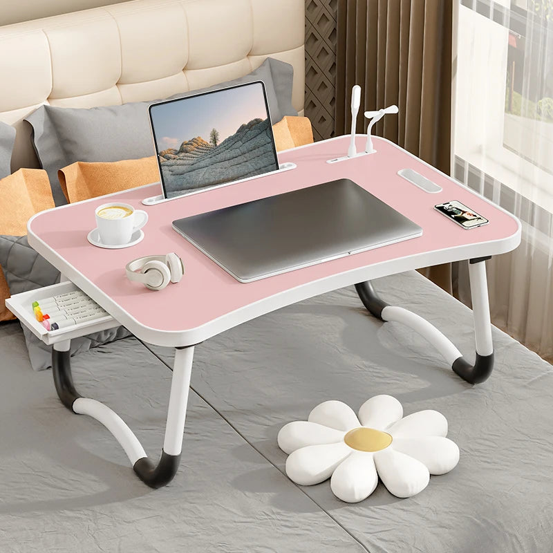 Portable Laptop Desk with USB Light, Small Fan, Cup Holder,