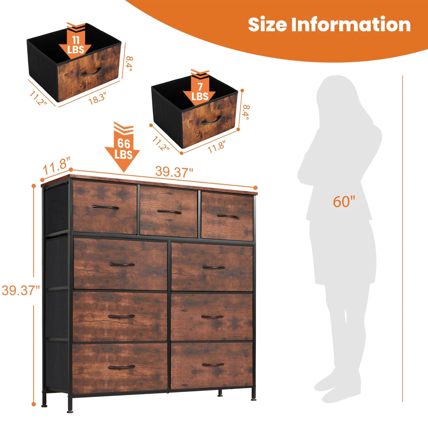 JHK Dresser For Bedroom With 9 Fabric