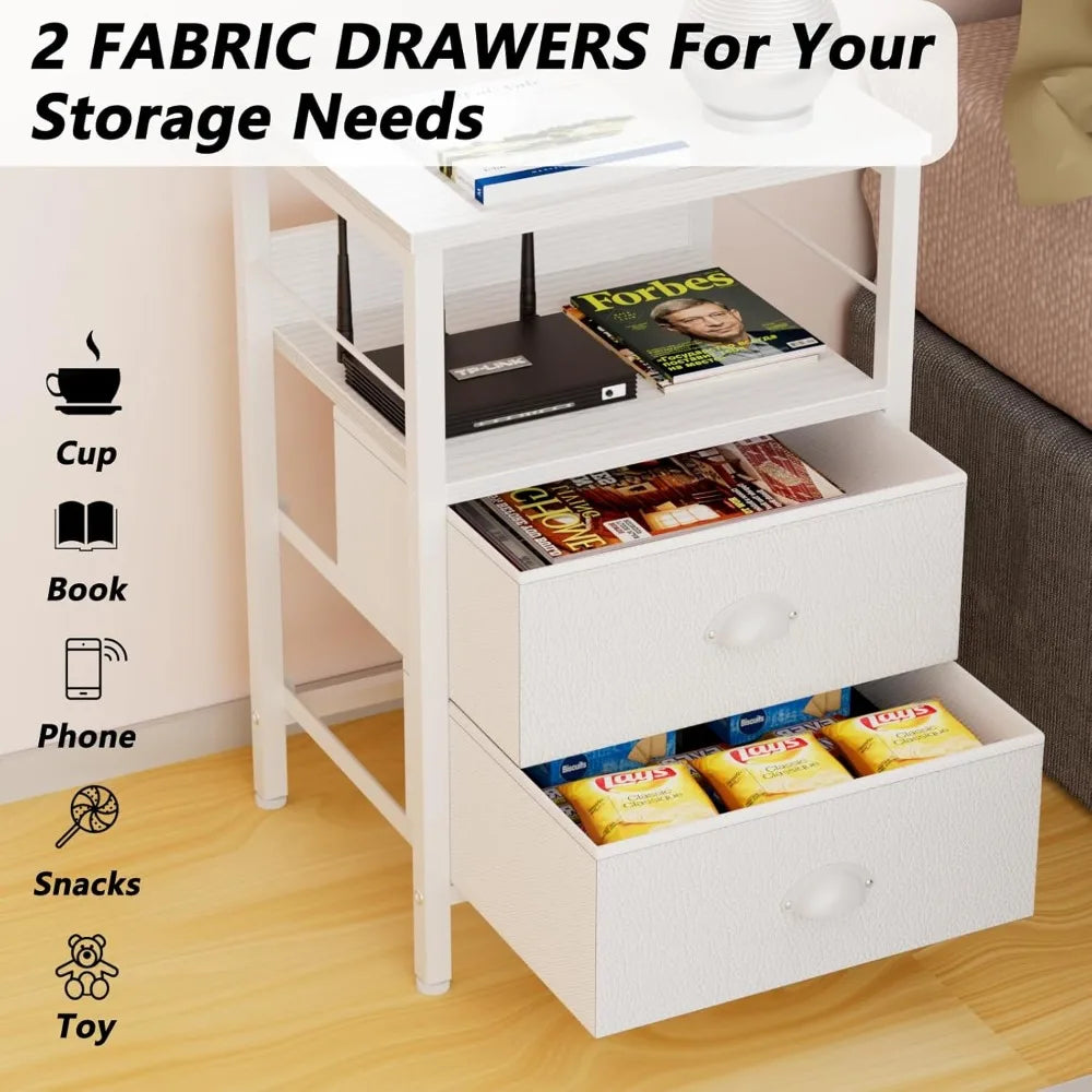Nightstands Set 2, End Table with 2 Fabric