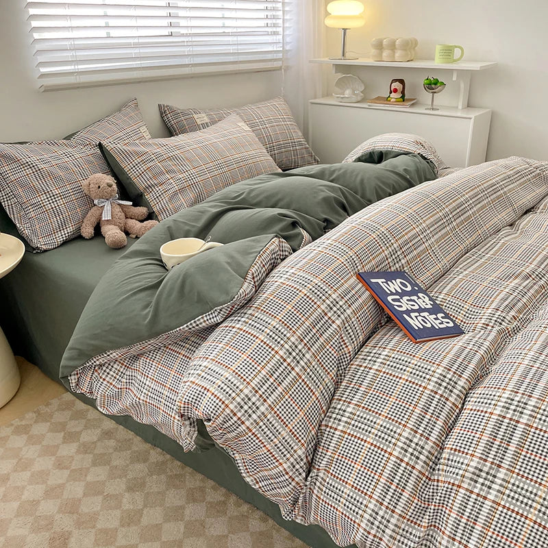 Nordic Plaid Pattern Wash Cotton Bedding Set Duvet Cover
