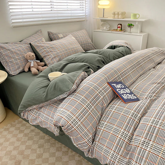 Nordic Plaid Pattern Wash Cotton Bedding Set Duvet Cover