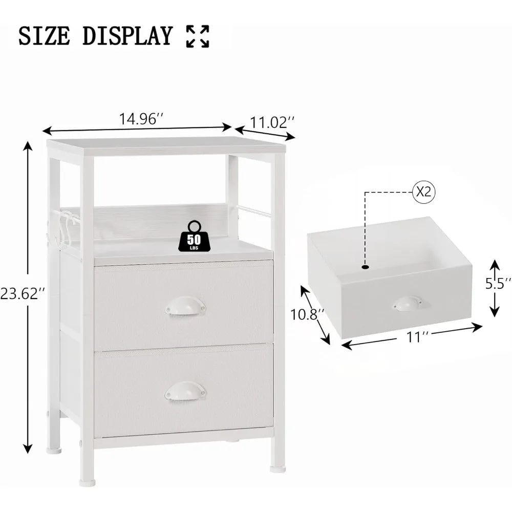 Nightstands Set 2, End Table with 2 Fabric
