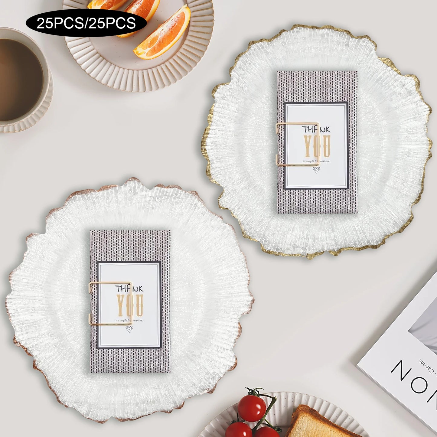 25Pcs Gold/Rose Gold Charger Plates Clear Charger Plates 32