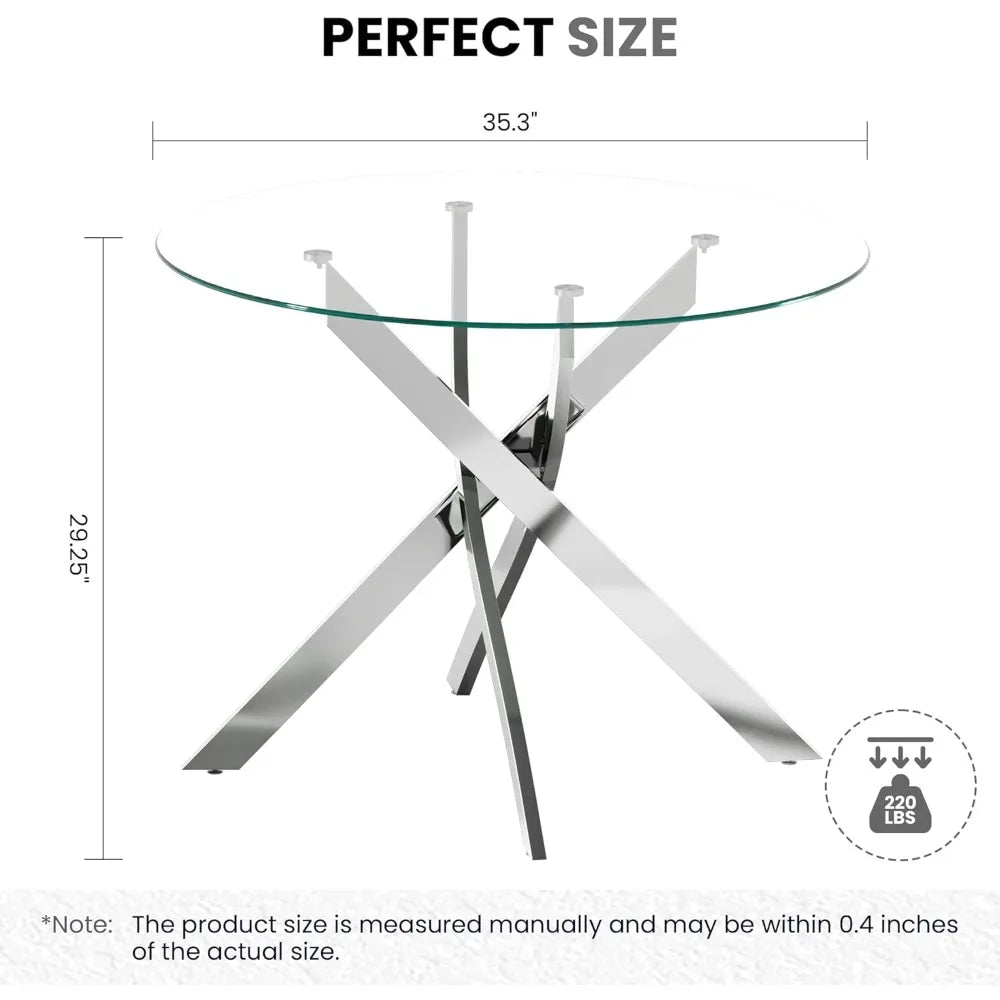Glass Dining Table,Round Kitchen Table with Chromed Legs,35.3" Small