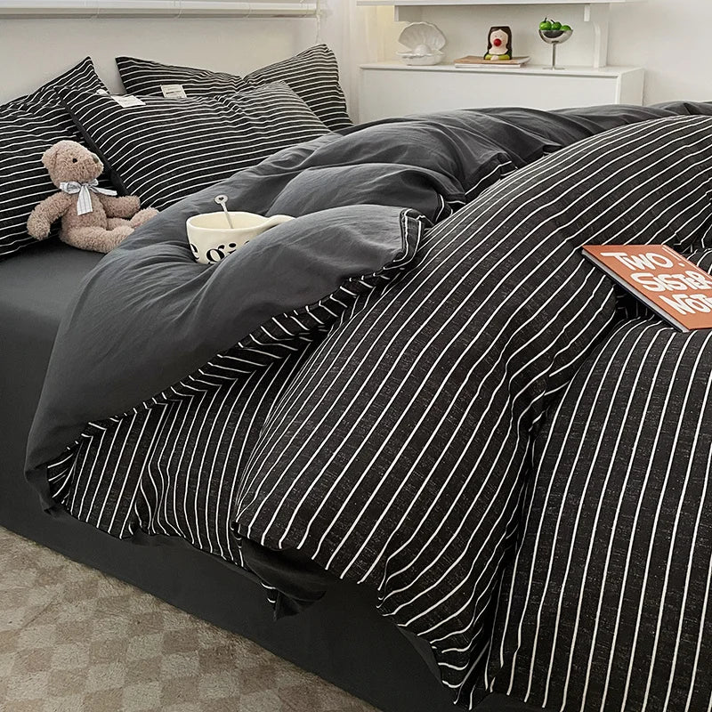 Nordic Plaid Pattern Wash Cotton Bedding Set Duvet Cover