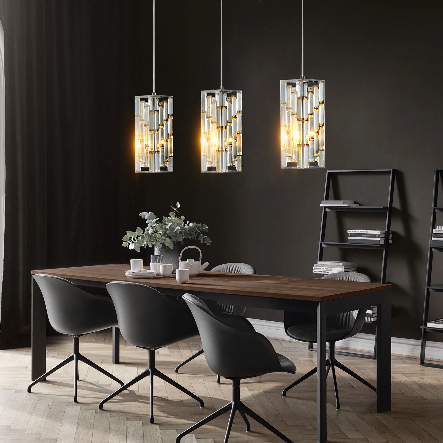 Modern Crystal Pendant Light - 3 Pack, Adjustable Hanging Ceiling Lamp