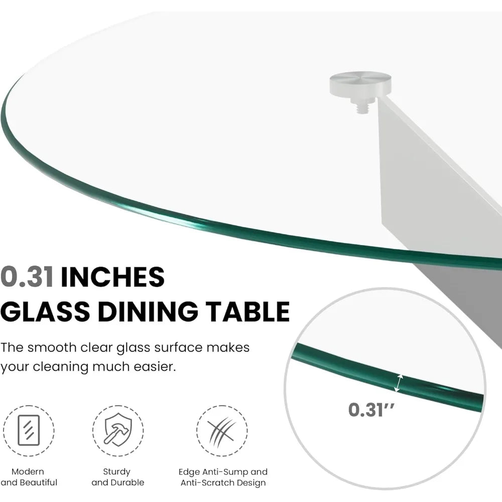 Glass Dining Table,Round Kitchen Table with Chromed Legs,35.3" Small