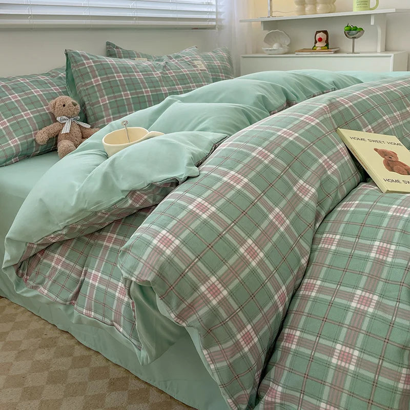Nordic Plaid Pattern Wash Cotton Bedding Set Duvet Cover