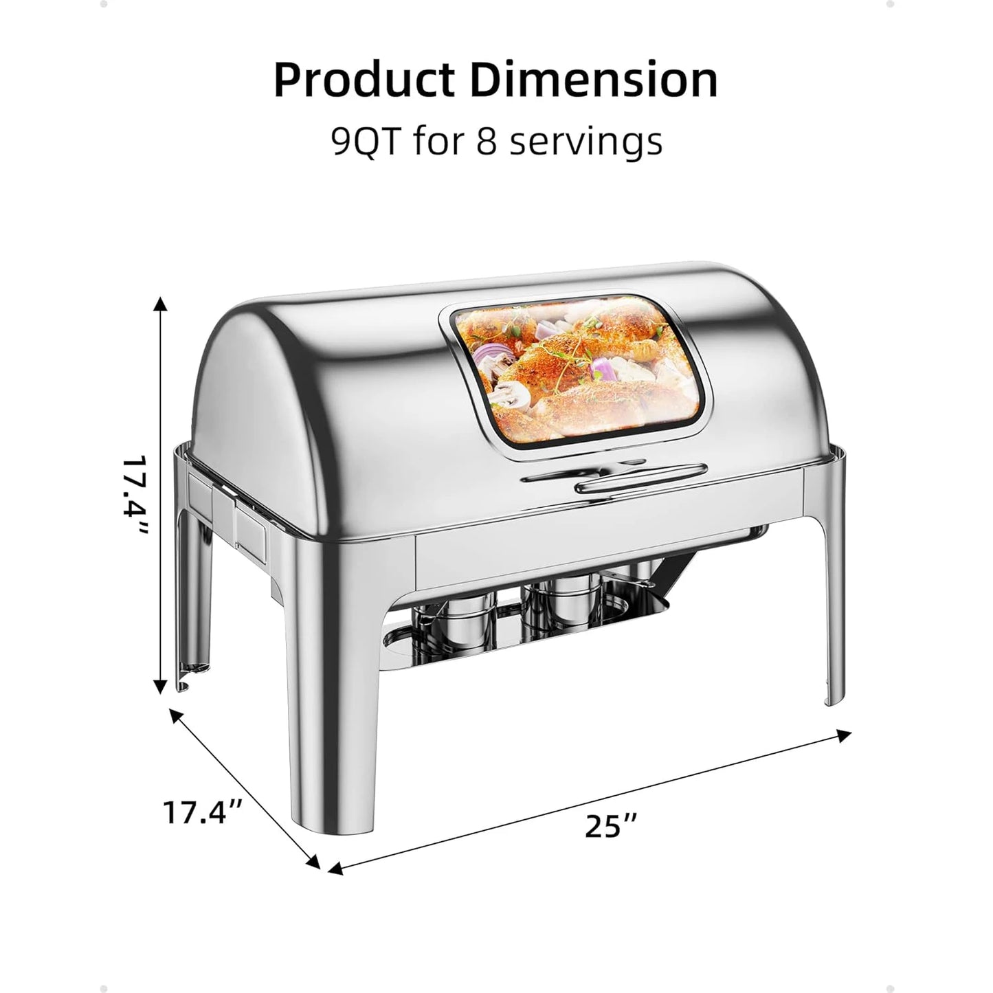 Chafing Dish 9QT Stainless Steel Roll Top