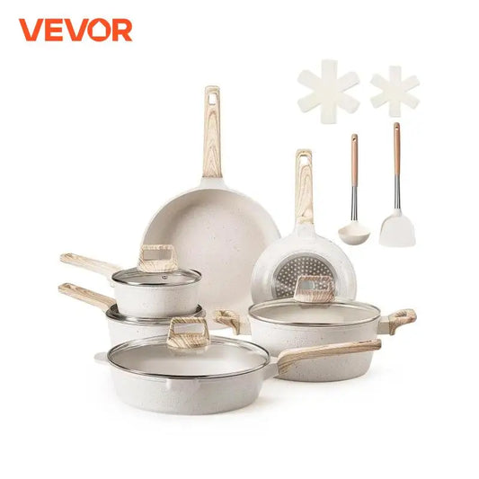 VEVOR 17 Piece Pots and Pans Set Granite Nonstick