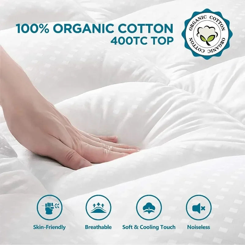 INGALIK Queen Mattress Topper, 400TC Extra Thick Cooling